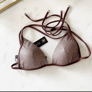 **ISO** Sauvage brown/gold, crystal/shimmer bikini top in size medium.